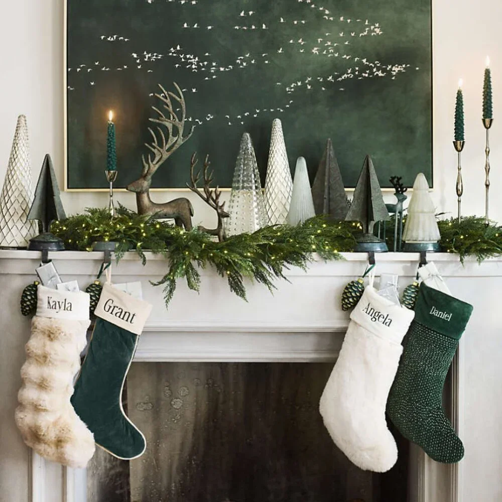 Crate & Barrel Arctic Ivory Textured Faux Fur Christmas Stocking
